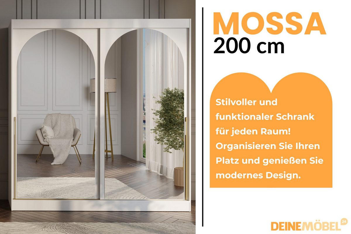 SCHIEBETÜRENSCHRANK MOSSA 200 / 215 / 65 cm in Weiß / Gold - Goldfarben/Weiß, Holzwerkstoff (200/215/65cm) - Deine Möbel 24