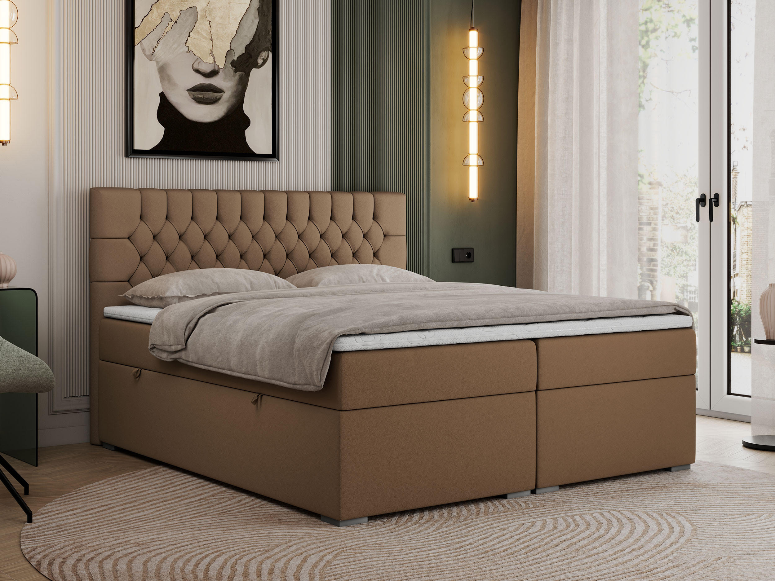 BOXBETT PERA 200/200 Braun Kunstleder - H3 - Braun, Holz/Textil (200/200cm) - MKS