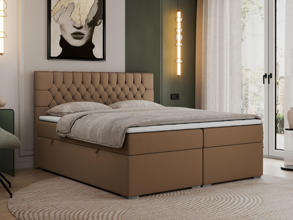 BOXBETT PERA 120/200 Braun Kunstleder - H3 - Braun, Holz/Textil (120/200cm) - MKS