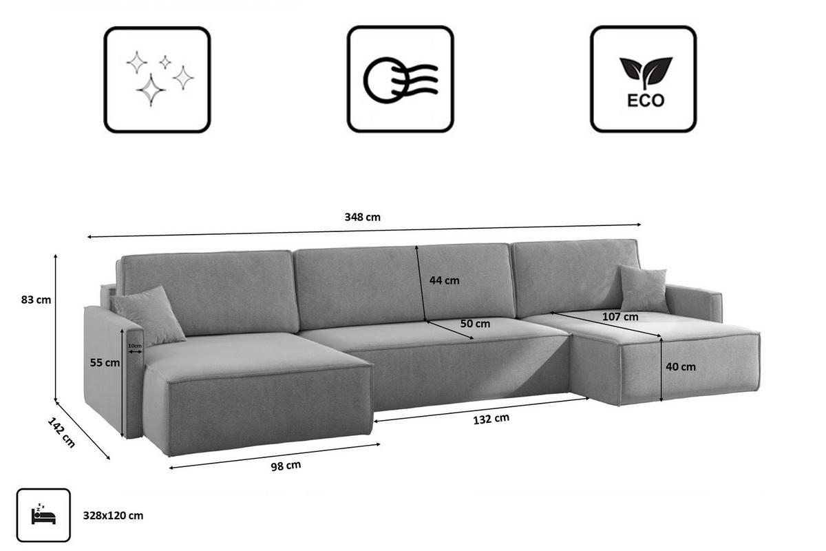 ECKSOFA Carlos U-Form Mit Schlaffunktion Und Bettkasten Stoff Salvador Grau - Grau, Holz (348/142cm) - Kaiser Möbel
