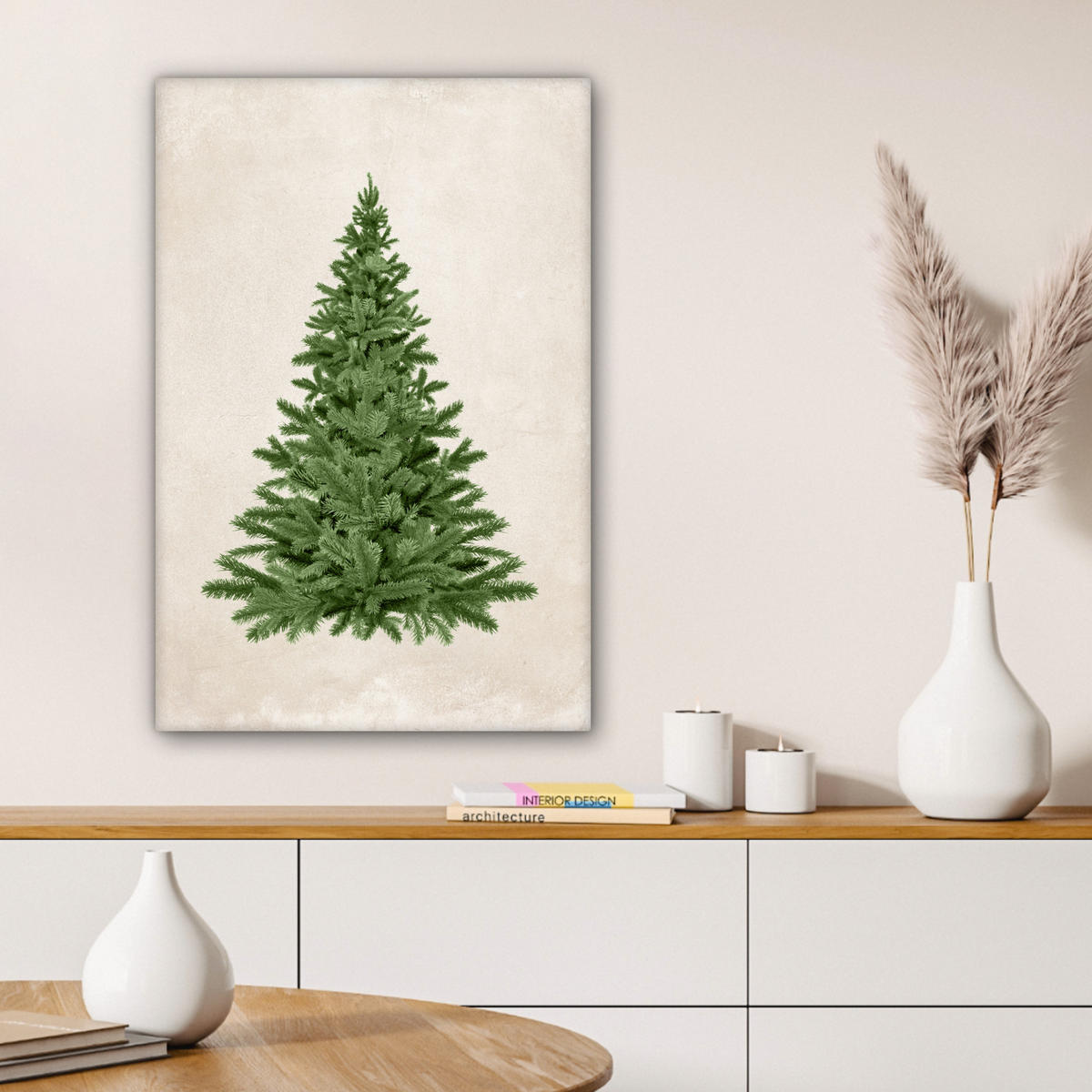 LEINWANDBILD Weihnachtsbaum - Grün - Weihnachten - Feiertage Wanddeko Schlafzimmer 60x90 cm - Olivgrün, Textil (60/90cm) - MuchoWow