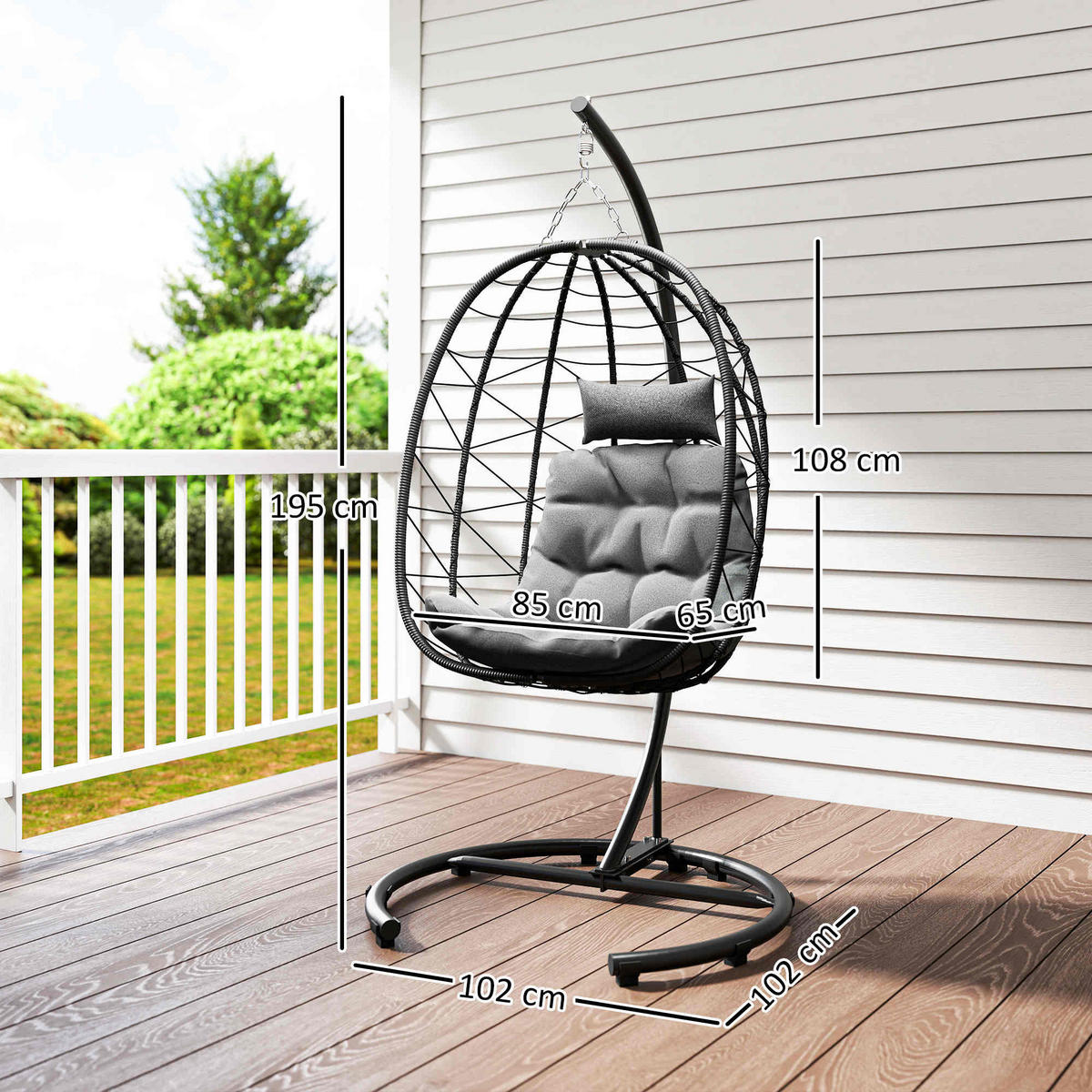 RATTAN-STUHL Schwarz 102.0/102.0/195.0cm - Schwarz, Metall (102/195/102cm)