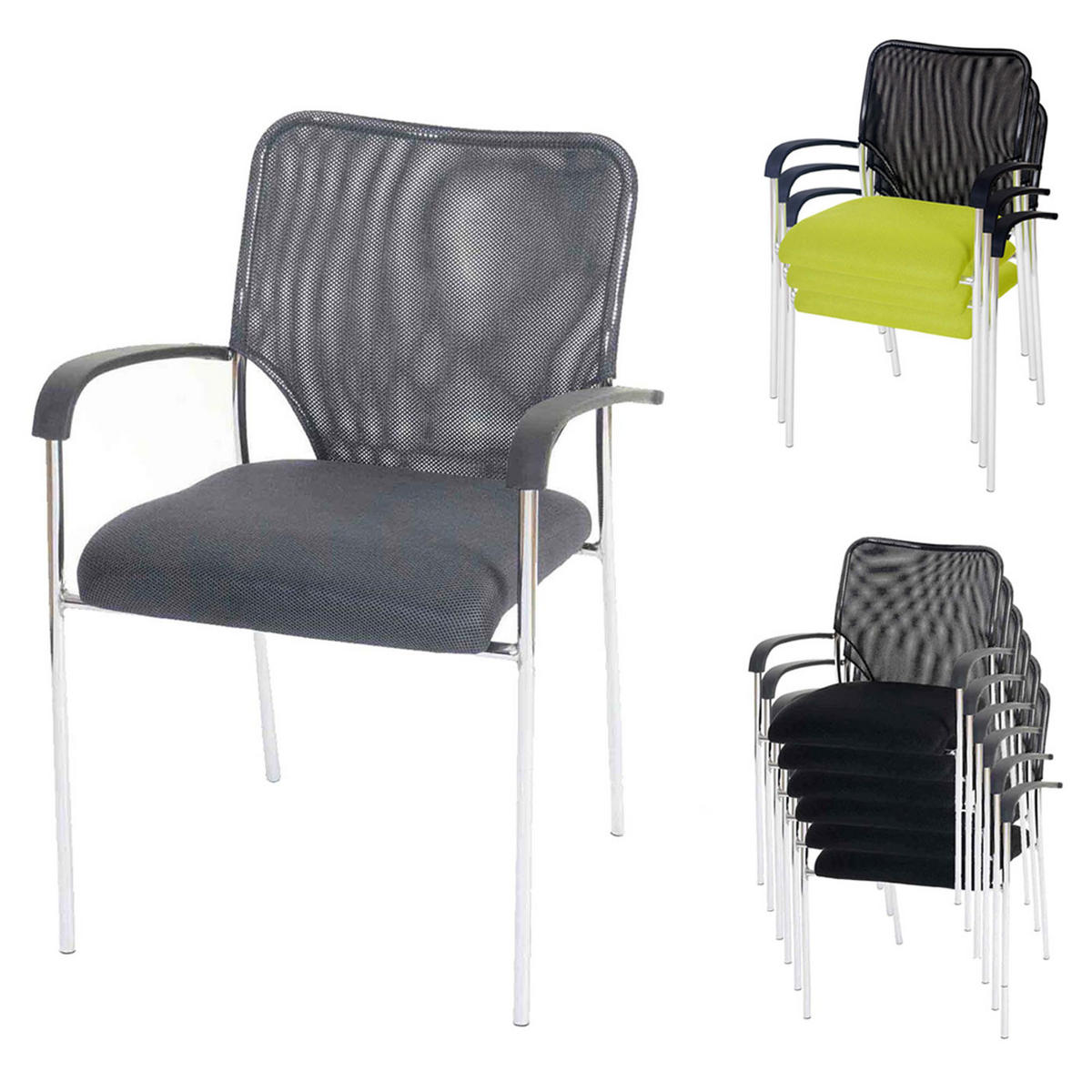 BESUCHERSTUHL 4er-Set mit Lehne 83x55x60cm Sitzhöhe 45cm Stoff/Textil Sitz Schwarz - Schwarz, Textil (55/83/60cm) - PROREGAL