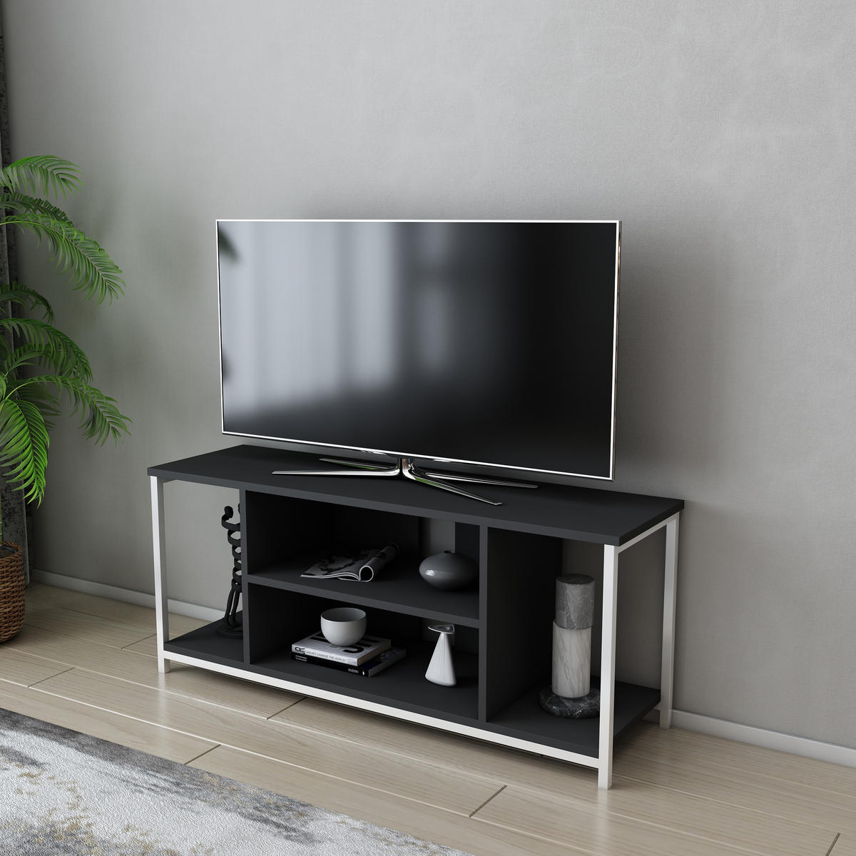 TV-ELEMENT Rinaldo Weiß-Anthrazit - Anthrazit/Weiß, Holzwerkstoff (120/51/35cm) - Decorotika