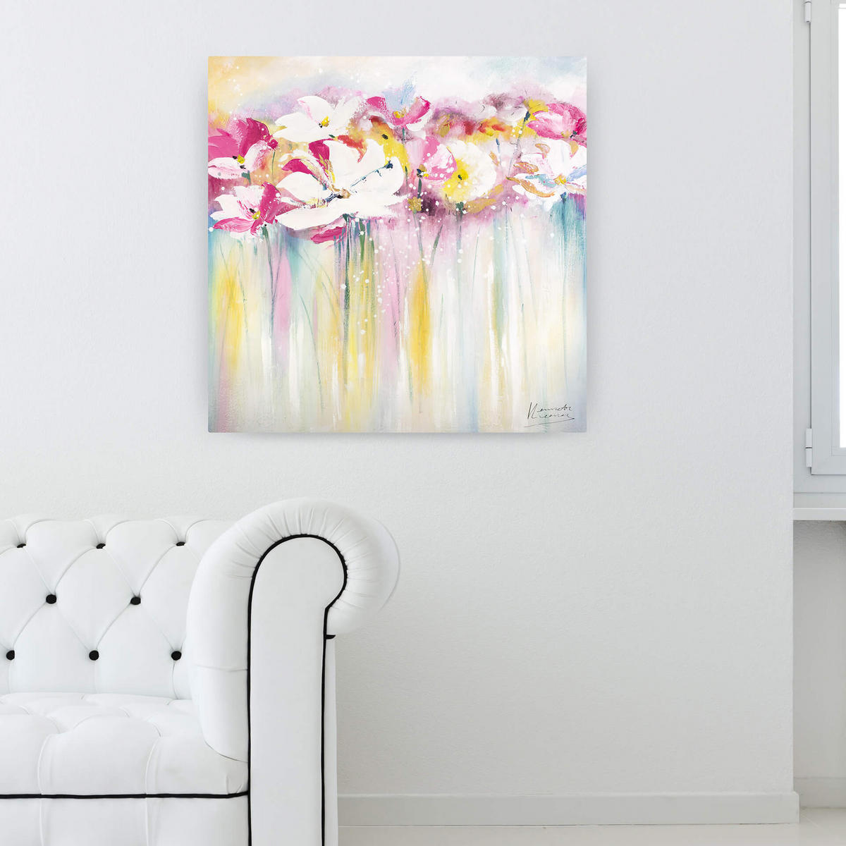 ÖLGEMÄLDE 80/80 cm - Pink/Weiß, Holz/Textil (1.6/80cm) - KUNSTLOFT