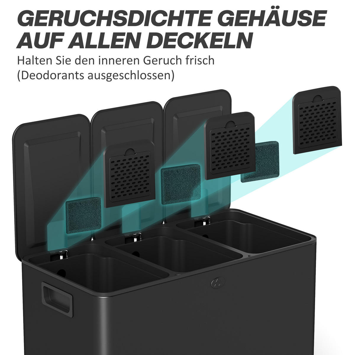 MÜLLEIMER Schwarz 61.9/36.6/43.2 cm - Schwarz, Metall (36.6/43.2/61.9cm) - HOMCOM