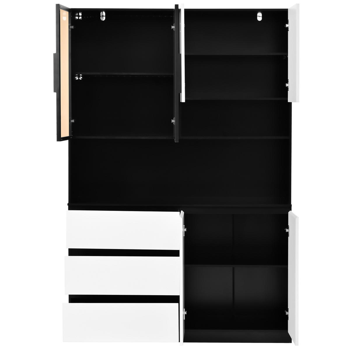 BUFFET KÜCHENSCHRANK LED Vitrine 6 Türen 3 Schubladen - Multicolor, Holzwerkstoff (120.5/180/40cm) - FLIEKS