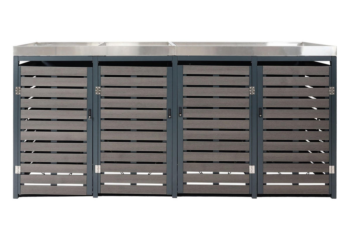 MÜLLTONNENBOX 4er mit Pflanzkasten HxBxT 124x265x84cm Anthrazit - Anthrazit, Metall (265/124/84cm) - PROREGAL