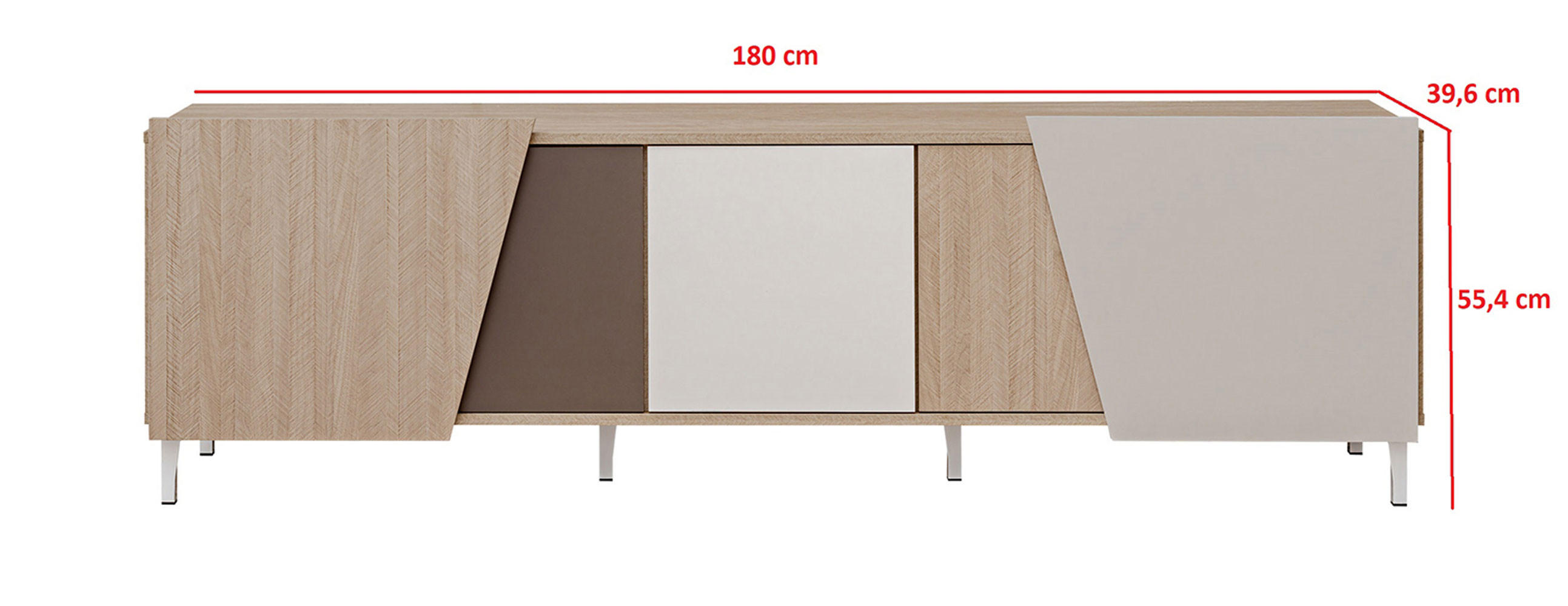 LOWBOARD Viste braun / weiß hochglanz 180 / 40 / 56cm - Ecru/Weiß Hochglanz, Holz/Holzwerkstoff (180/56/40cm) - Furnival