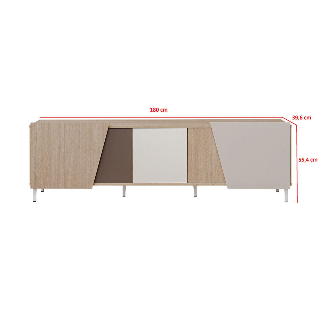 Thumbnail - Furnival Lowboard, Ecru, Weiß Hochglanz, Holz, Rechteckig, 180x56x40 cm, Wohnzimmer, Wohnwände, Lowboards, Lowboards ste...