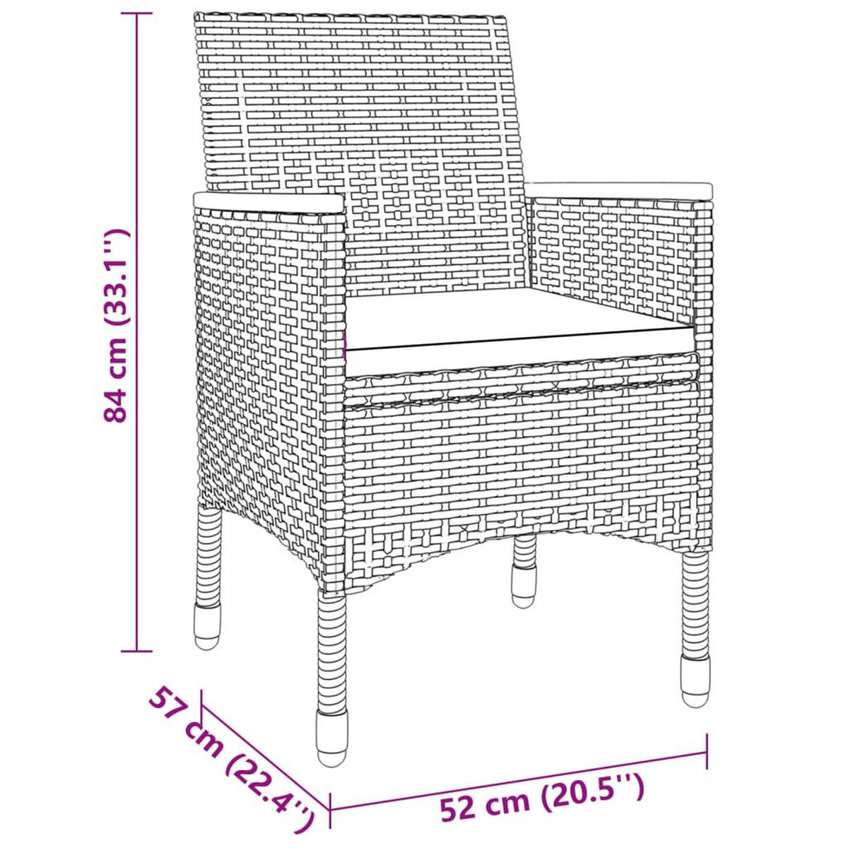 GARTENSET Yance 3-teilig - Schwarz, Metall - Nettlife