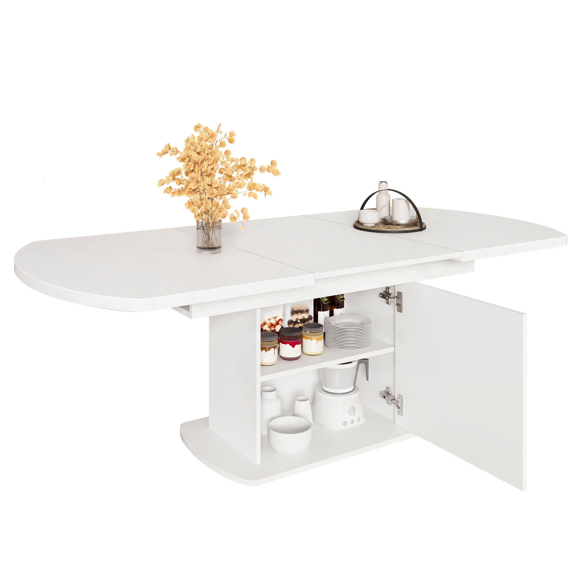 ESSTISCH Multifunktionaler Arbeitstisch mit ausziehbarer Funktion und Stauraum, Schränke unter Tisch, Esszimmer - Weiß, Holzwerkstoff/Metall (200/80/75cm) - EVRYAE