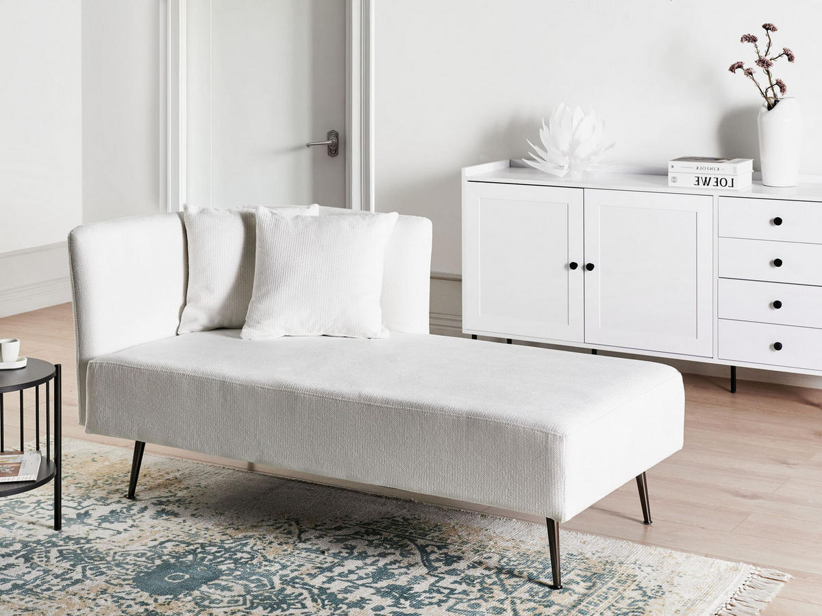 ČALOUNĚNÉ LEHÁTKO CHAISE LONGUE krémově bílé levostranné Riom - bílá/černá, textil (156/75/77cm) - Beliani