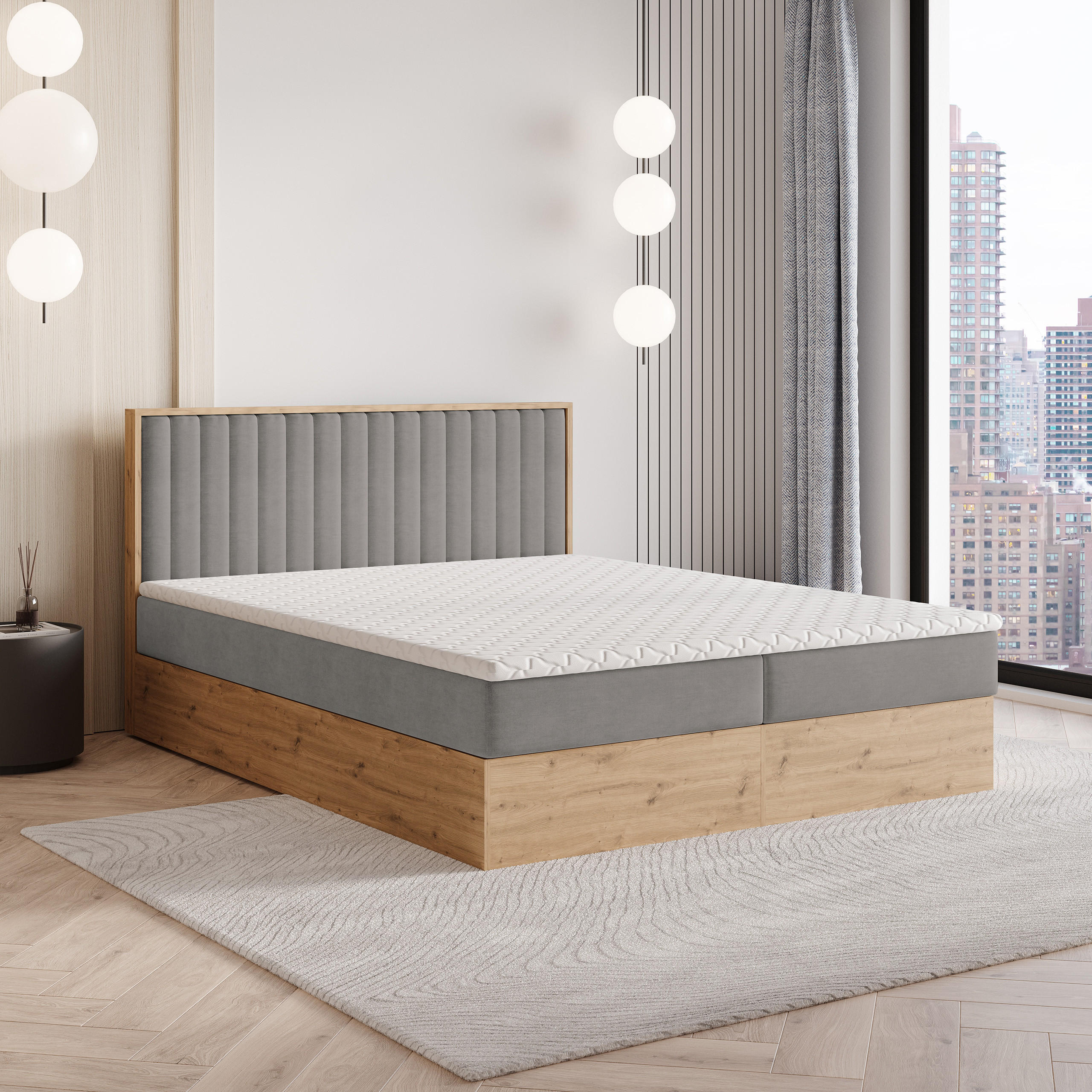 BOXBETT VARELI 140x200 cm mit Matratze und Topper - Grau - Grau, Holz (140/200cm) - MASSENO