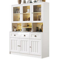 KÜCHENSCHRANK Küchenbuffet Weiß Schwarz, 140/175/40 cm, MDF, MIT LED-BELEUCHTUNG, für Esszimmer und Küche - Weiß, Holzwerkstoff (40/175/140cm) - Rolipo