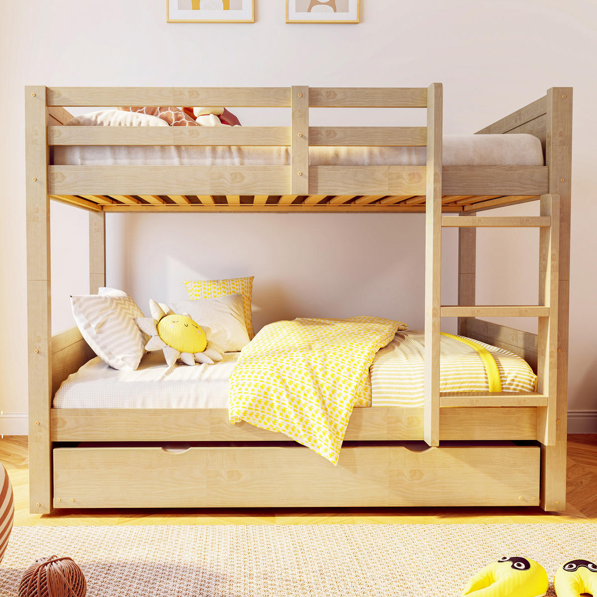 ETAGENBETT mit Ausziehbett 90x200 cm Holz 3-in-1 - Birnbaumfarben, Holz (90/200cm) - Meubliv
