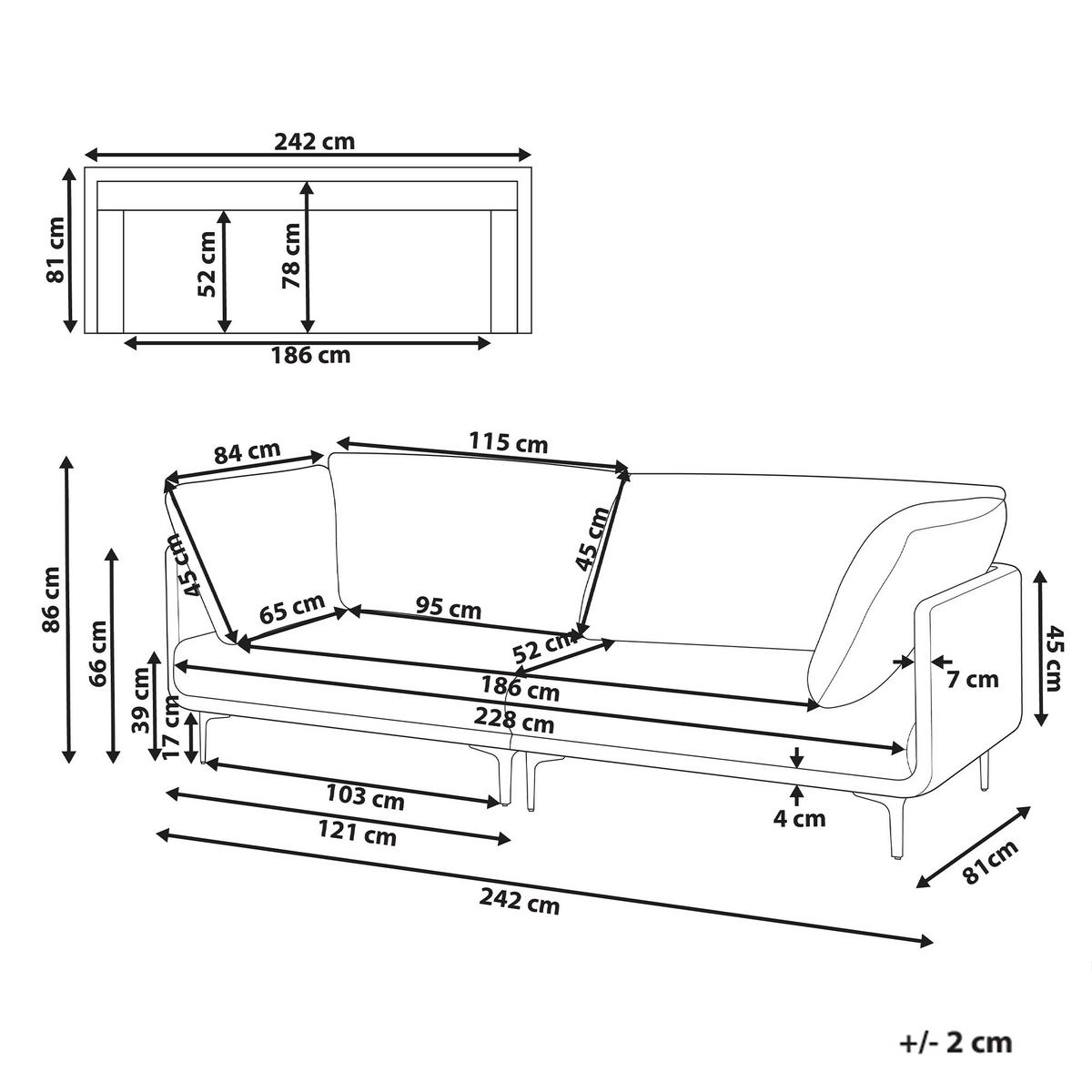 POHOVKA 3-místná Látka Hnědá Revsnes - hnědá, textil (242/86/81cm) - Beliani