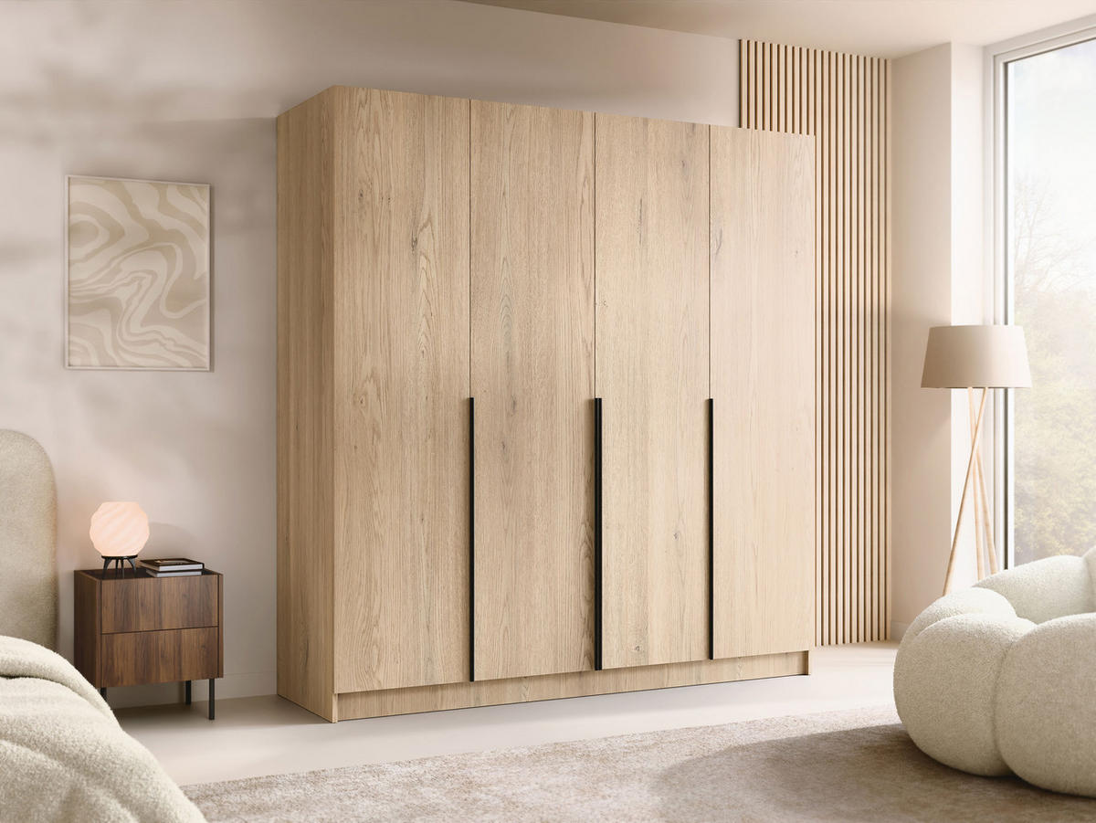 KLEIDERSCHRANK Santi I - Eichefarben/Schwarz, Holzwerkstoff/Metall (200/215/58cm) - MIRJAN24