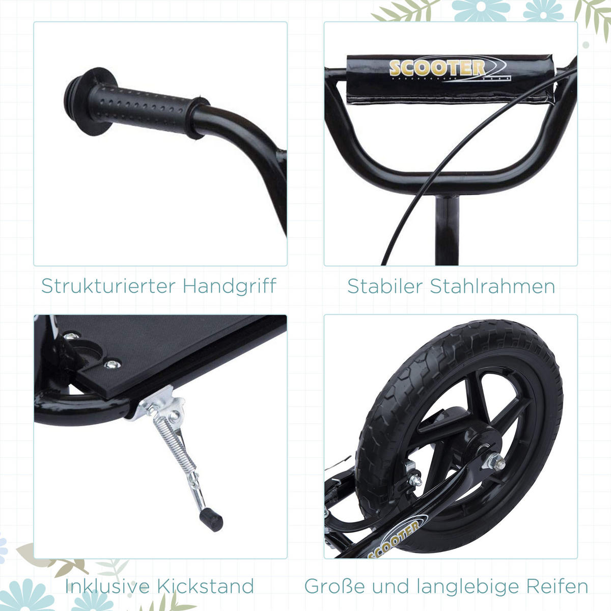KINDERROLLER, Schwarz/Rosa/Blau/Rot, Stahl+ PVA - Schwarz, Metall (120/52/80cm) - HOMCOM