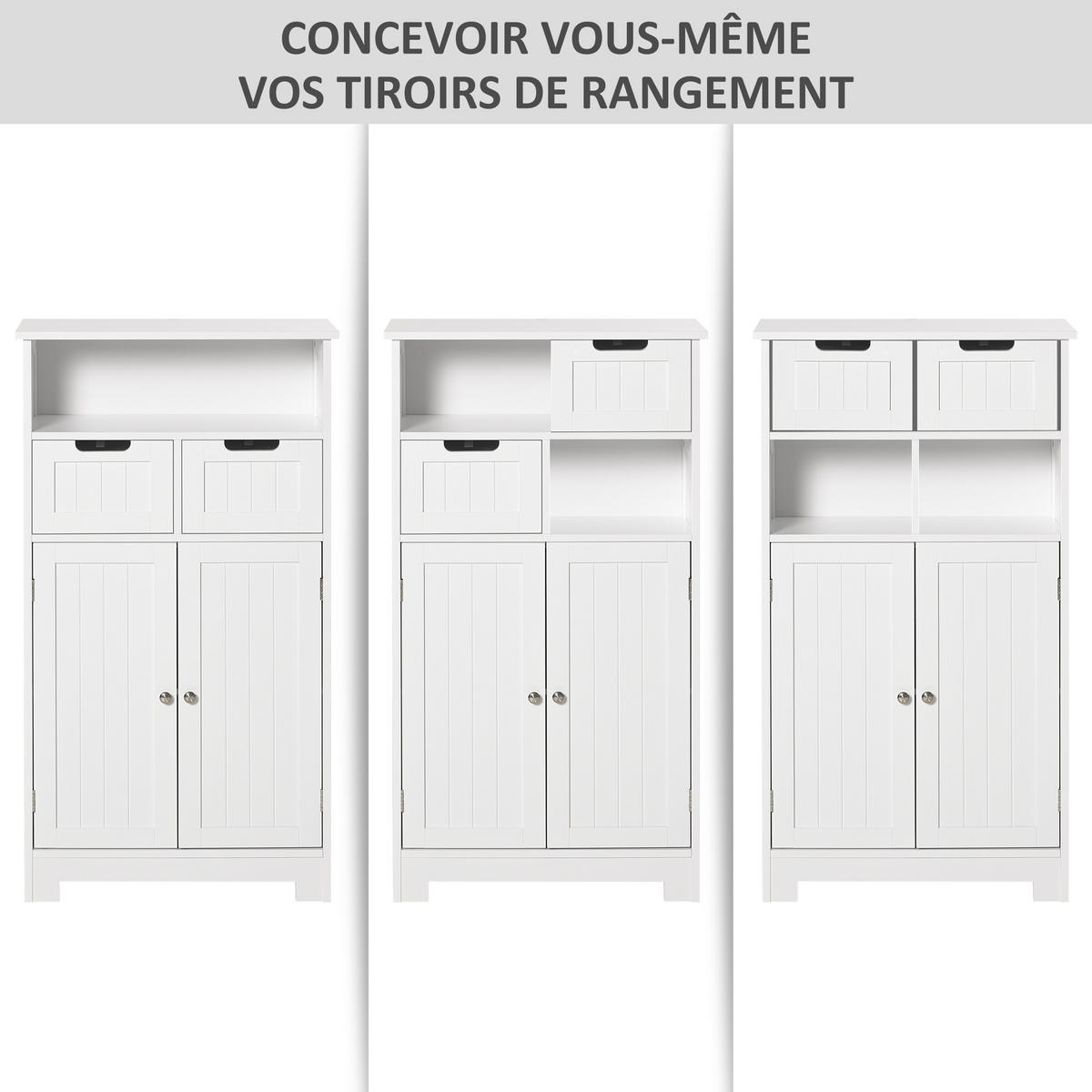 MIDISCHRANK DE-17293 2 Schubladen & Schrank mit verstellbarem Regal Weiß - Weiß, Holzwerkstoff (30/108/60cm) - ComfortXL