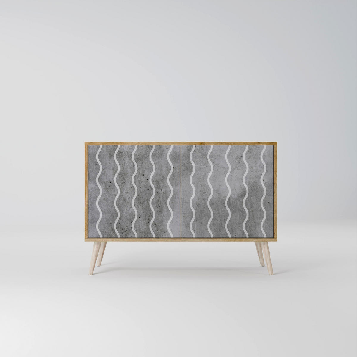 SIDEBOARD WAVES OF CONCRETE, Eicheneffekt, 111x42x77,5 cm, 2 Türen - Eichefarben/Buchefarben, Holzwerkstoff/Buchenholz (111/77.5/42cm) - SpaceRebels