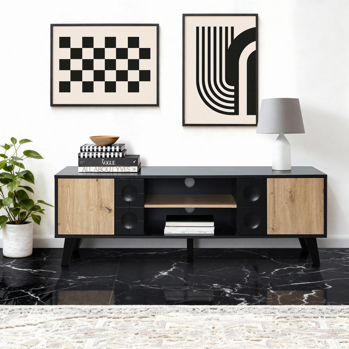 TV-SCHRANK in Natur und Schwarz B45 x T40 x H140 cm - Schwarz, Holz (140/48/40cm) - Hometopia