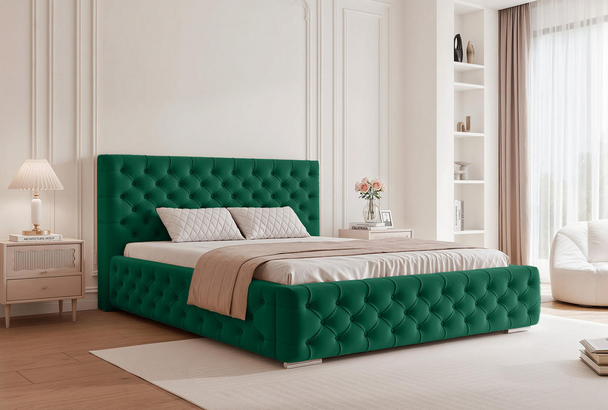 POLSTERBETT CALLIA 200x200 cm, Grün - Grün, Textil (200/200cm) - Fedve