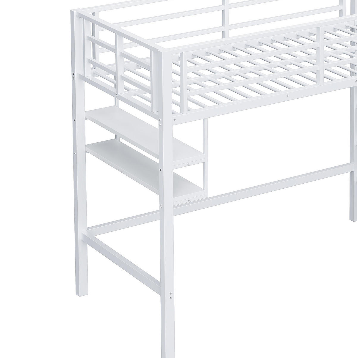 HOCHBETT aus Metall 90x200 cm in Weiß mit Stauraumleiter & Regalen - Weiß, Metall (90/200cm) - Modfu