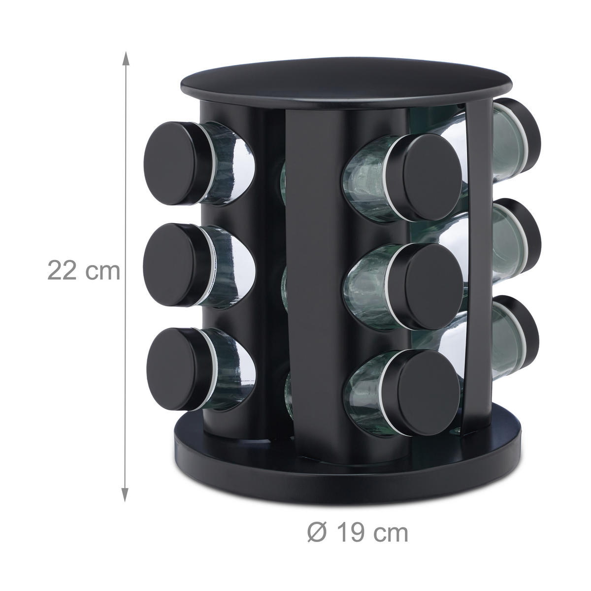 13-DIELNY stojan na korenie - čierna, kov/sklo (19/22/19cm) - Relaxdays