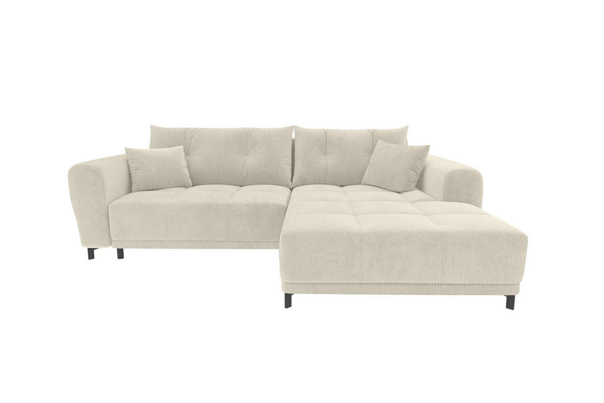ECKSOFA Massimo Cordstoff Greige inkl. Schlaffunktion Rechts - Greige/Schwarz, Textil/Metall (246/177cm) - 99rooms