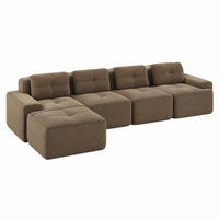 SOFA modular mit Tiefsitz Cord Brown - Braun, Kunststoff (177/382cm) - Meubliv