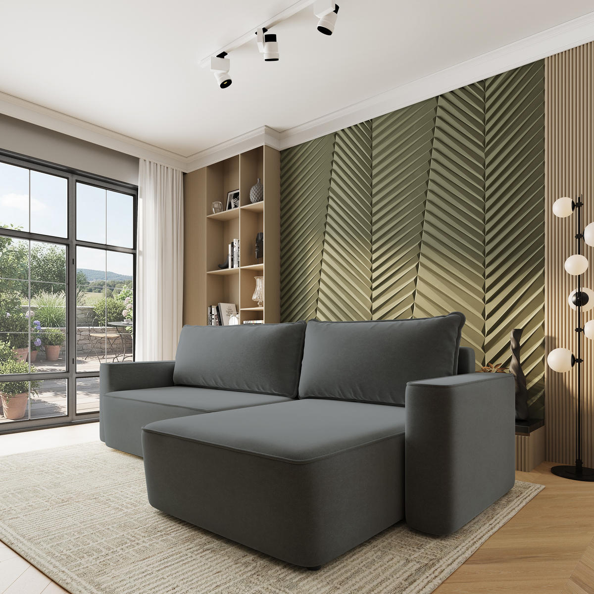 ECKSOFA BELARO CL Grau Samtstoff mit Schlaffunktion - Grau, Holzwerkstoff/Textil (280/162cm) - MASSENO