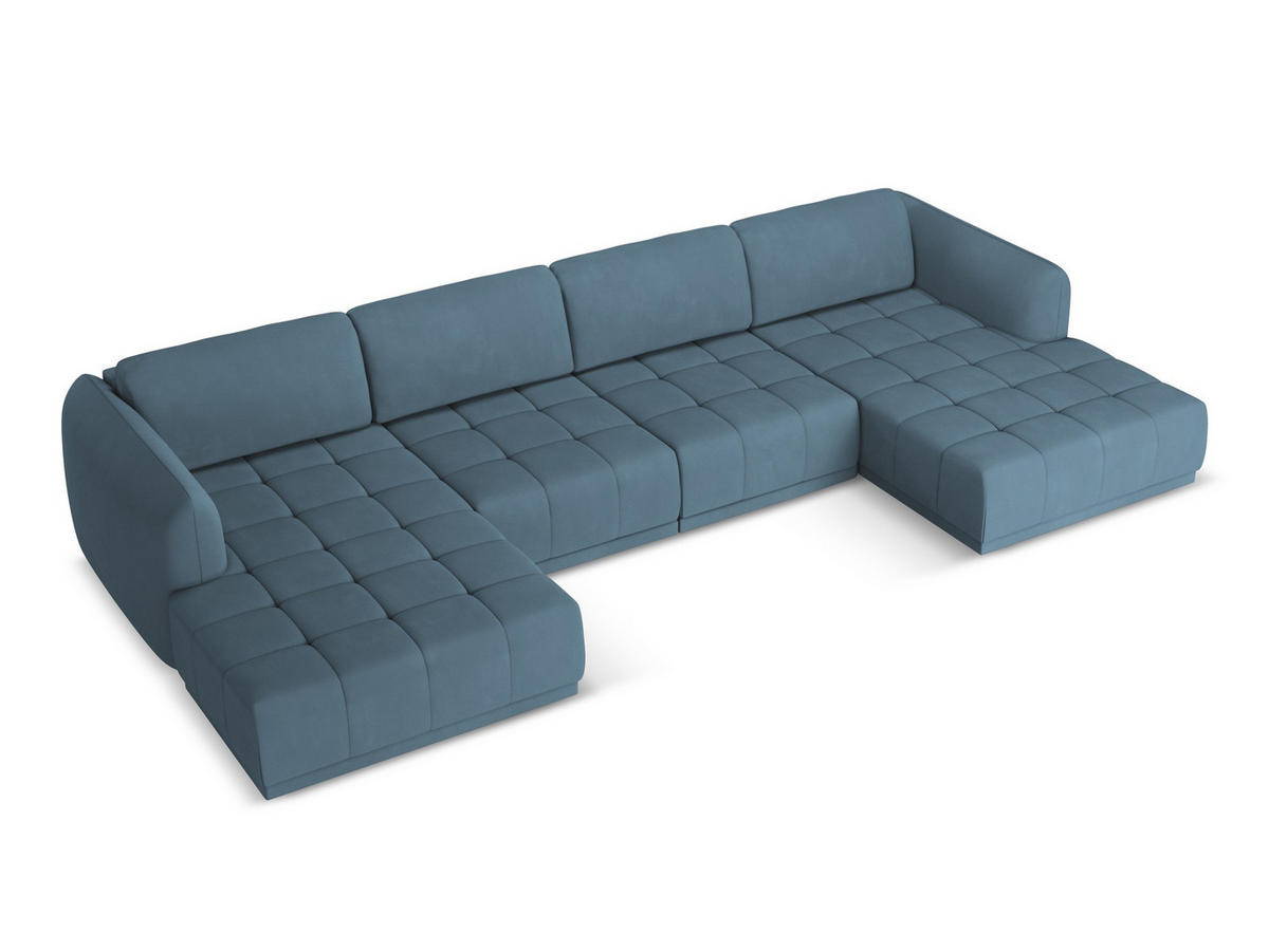WOHNLANDSCHAFT Chenille Stoff Blau - Blau/Blaugrau, Kunststoff/Textil (370/74/170cm) - Makamii