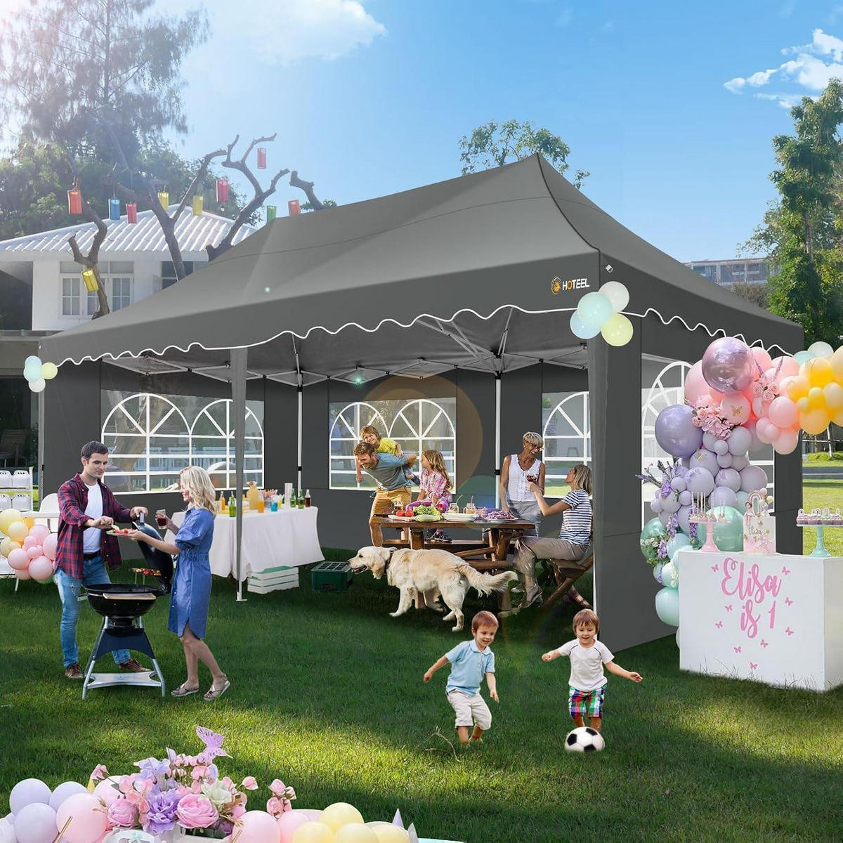 FALTPAVILLON 3x6m Grau Wasserdicht UV Schutz 50+ mit 6 Seitenwänden - Grau, Textil (300/320/600cm)