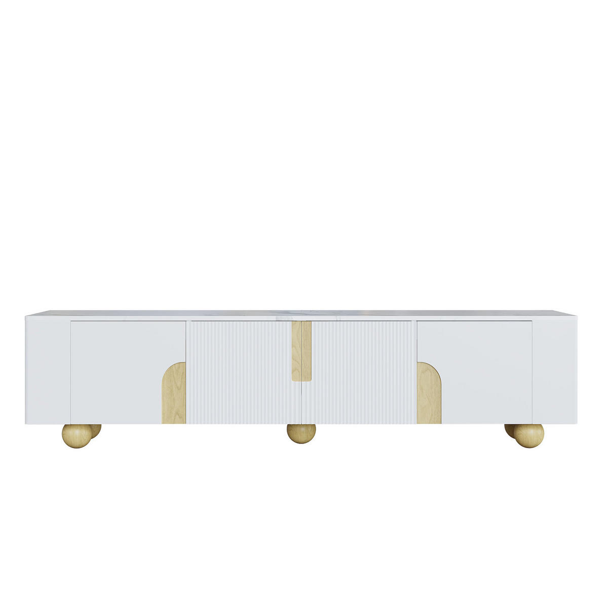 TV-SCHRANK aus MDF und Spanplatte 180x40x44 cm Weiß/Holzfarbe mit 4 Türen und Marmoroptik - Weiß, Holzwerkstoff (180/44/40cm) - Modfu