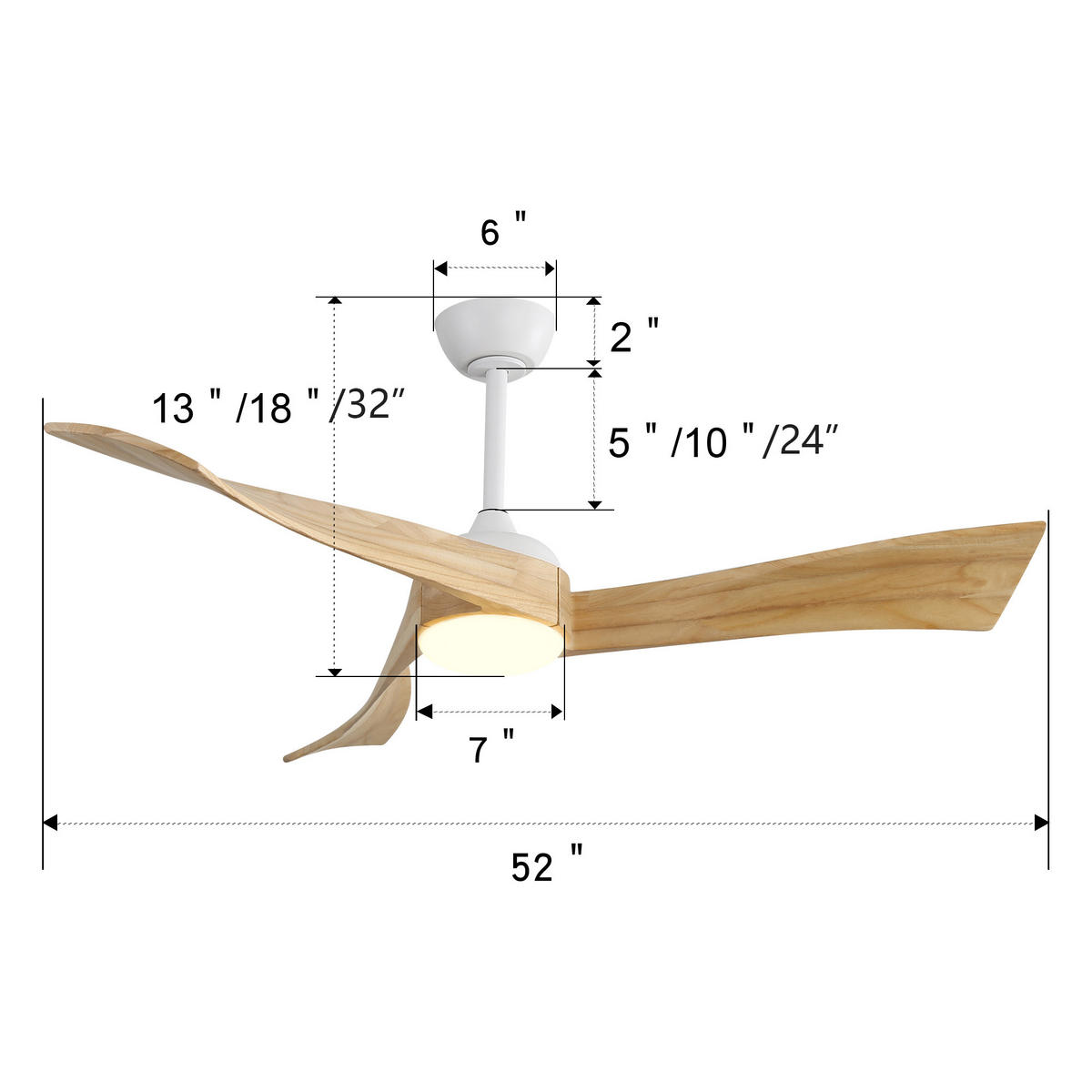DECKENVENTILATOR 52Zoll LED Licht DC Motor Fernbedienung - Weiß, Kunststoff (132/132/42cm) - CASIVA