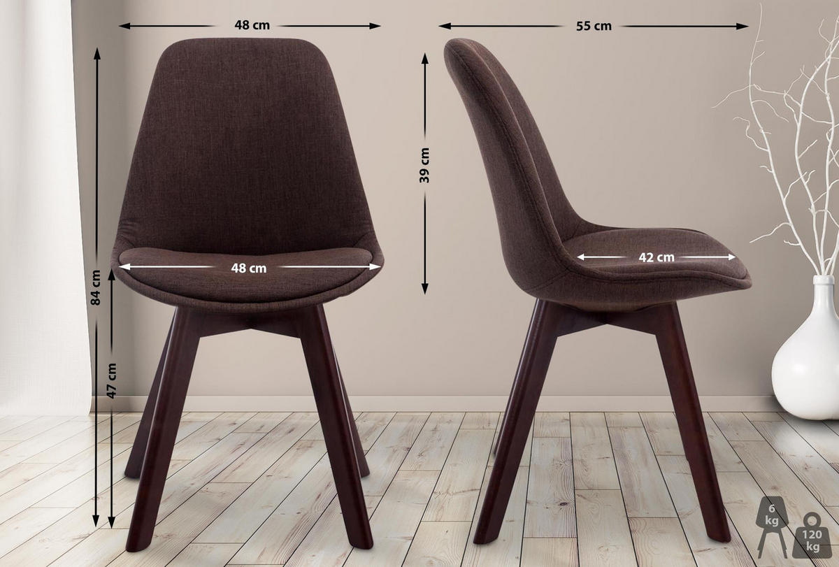 STUHL Stoff braun - Walnussfarben/Braun, Holz/Textil (48/84/55cm) - CLP