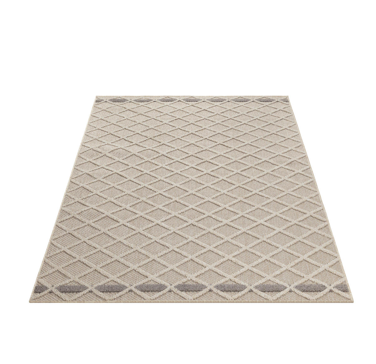 TEPPICH Outdoor Flachgewebe Rauten-Muster Polypropylen Balkon Beige Rechteckig 160x230 - Beige, Textil (160/230cm) - KADIMA DESIGN