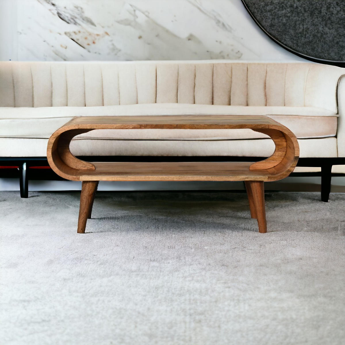COUCHTISCH aus Massivholz im Eichenholz-Finish - Eichefarben/Messingfarben, Holz/Metall (35/90/40cm) - Artisan Furniture