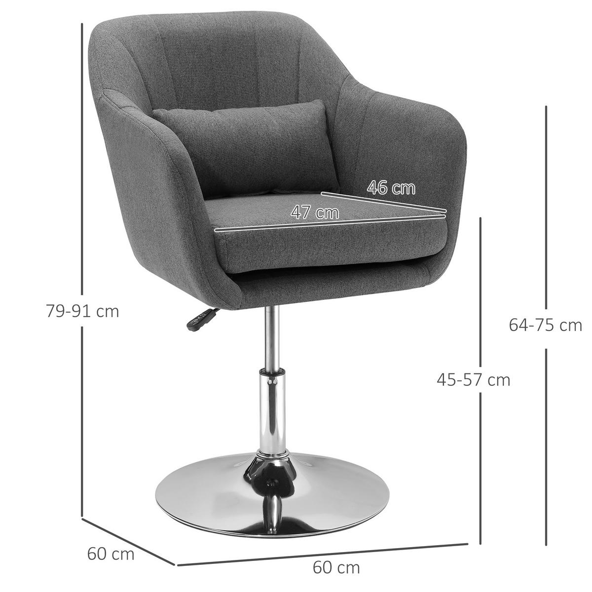 DREHSTUHL, höhenverstellbar & 360° drehbar, gepolstert mit leinenartigem Polyester, 60/60/79-91 cm, dunkelgrau - Dunkelgrau, Kunststoff (60/91/60cm) - Redom