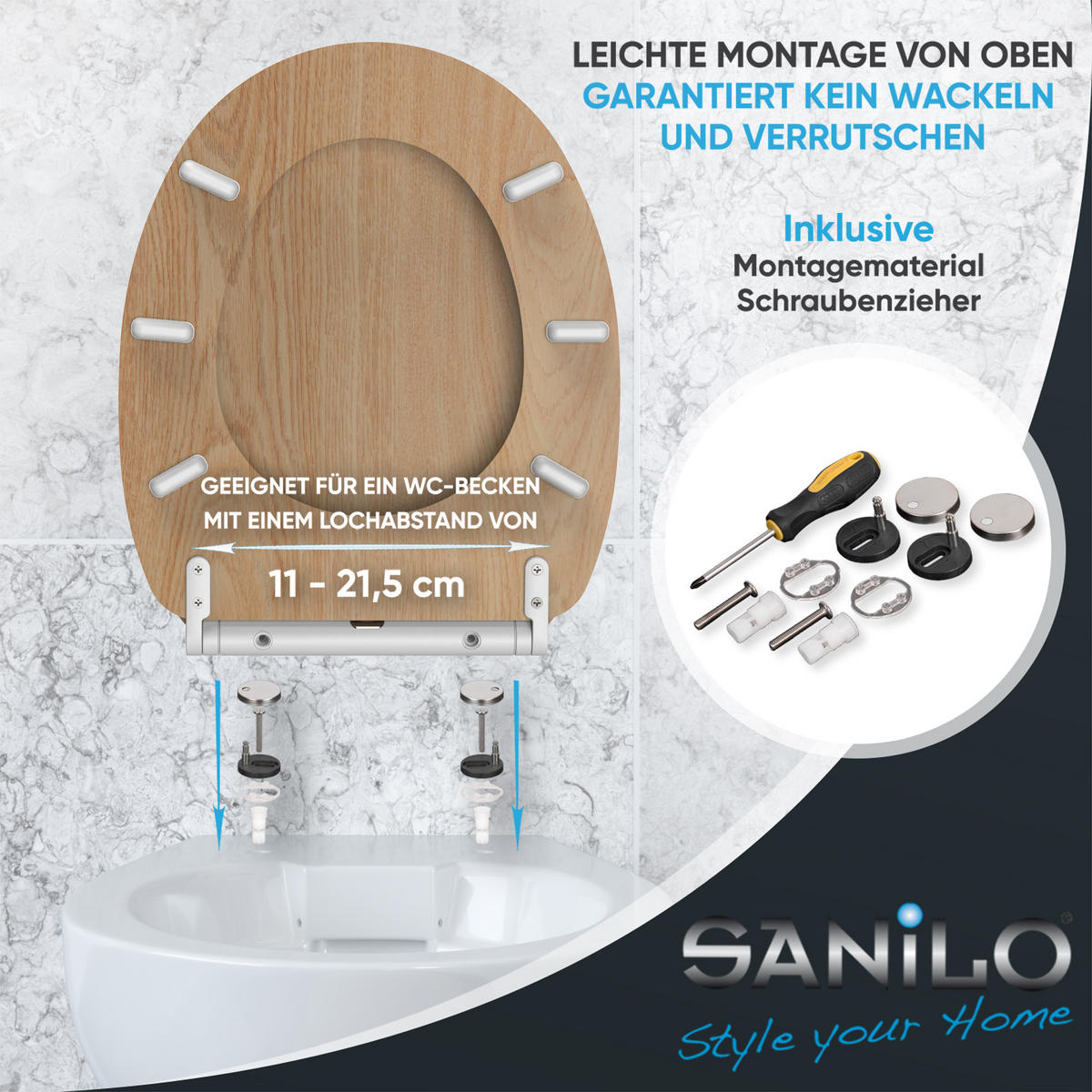 WC-SITZ mit Absenkautomatik & Top Fix Holz - Braun, Holzwerkstoff (37.7/5.5/48cm) - Sanilo