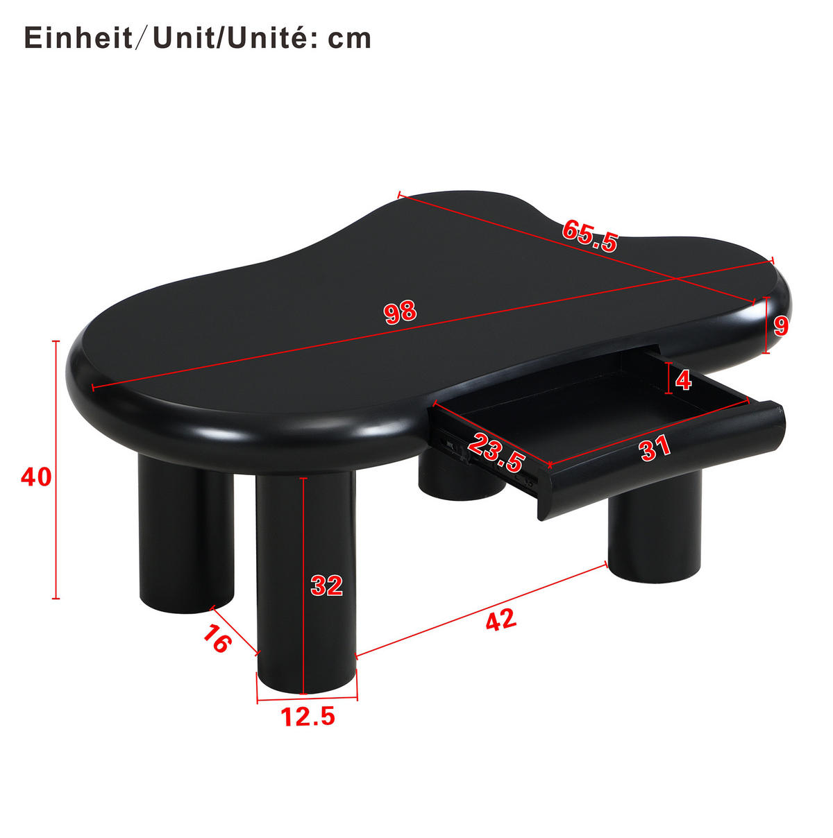 COUCHTISCH 98/65.5/40 cm schwarz aus MDF mit 16-farbiger LED-Beleuchtung und Schublade - Schwarz, Holzwerkstoff (98/65.5/40cm) - OKMYHOME