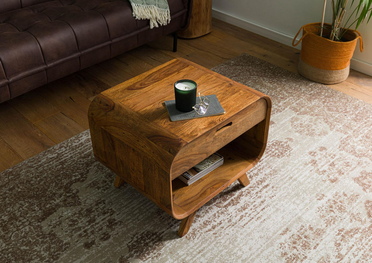 COUCHTISCH Sheesham 60x50x50 hellbraun lackiert MAILAND #130 - Braun, Holz (60/50/50cm) - Massivmoebel24