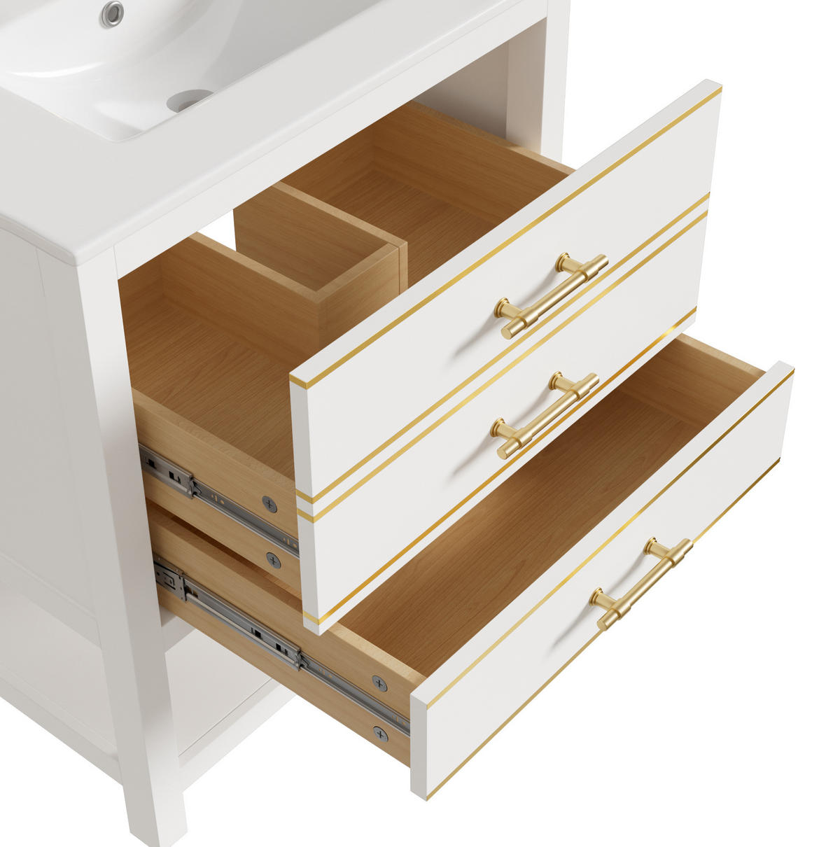 WASCHTISCH mit Keramikbecken 76 cm Weiß Gold - Weiß, Holzwerkstoff (46.5/86/76cm) - Beauniv