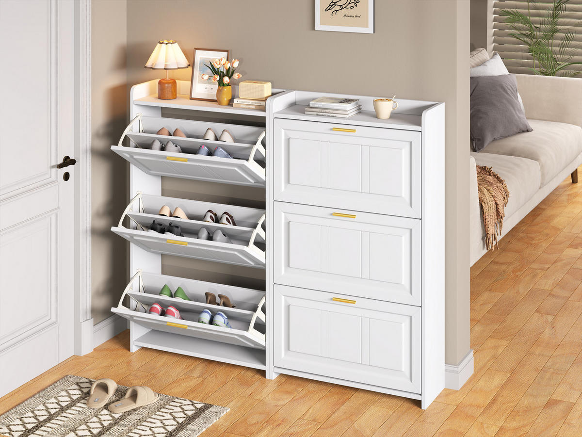 SCHUHSCHRANK Weiß 70/24/120 cm 2er-Set - Weiß, Holzwerkstoff (70/24/120cm) - PANGIVO