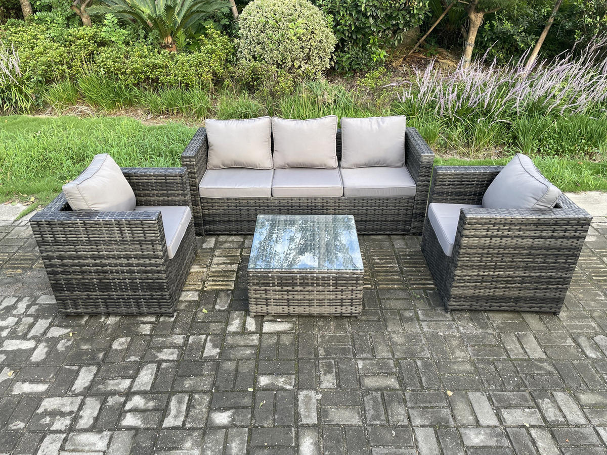 GARTENSET mit Couchtisch Polyrattan 5-Sitzer - Dunkelgrau, Metall - Fimous