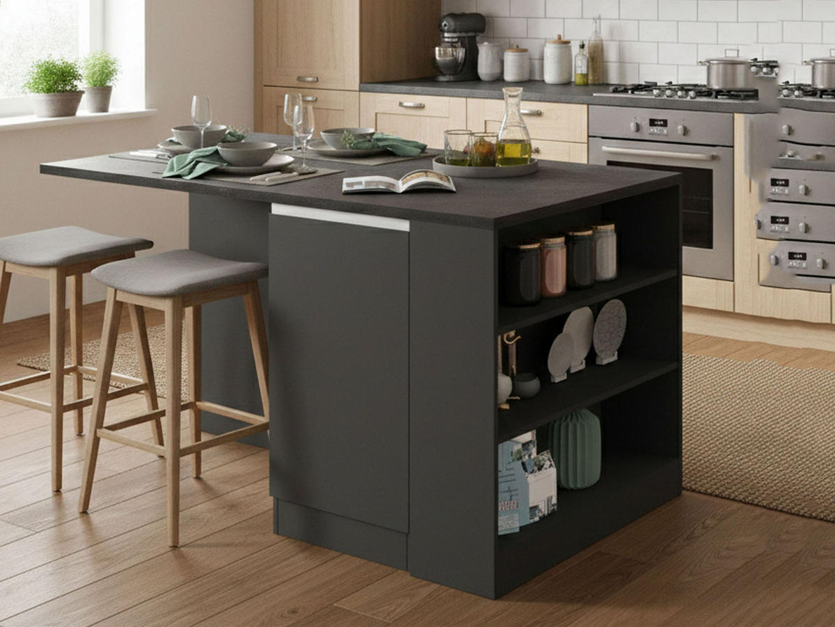 KÜCHENINSEL Anthrazit, Schiefer 90/160/90 cm - Schwarz, Holzwerkstoff (160/90/90cm) - DMORA