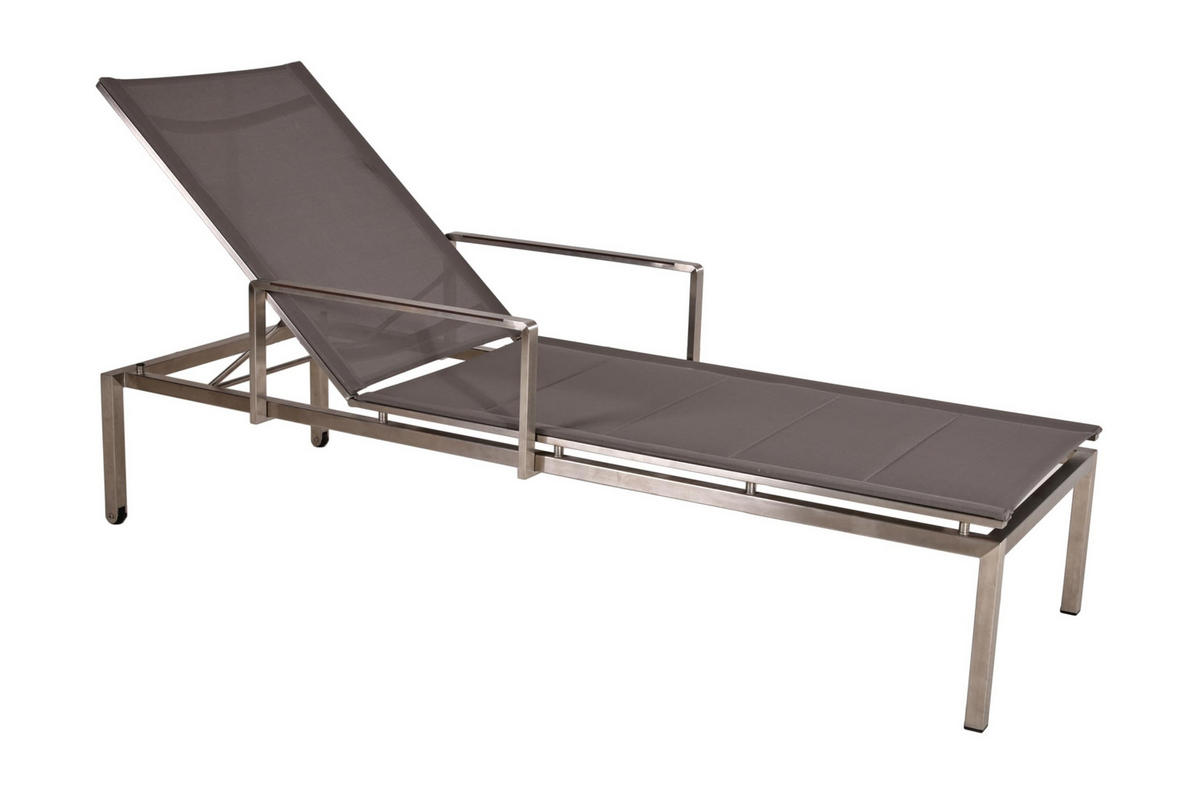 SONNENLIEGE Eva 2er Set Verstellbar Taupe Edelstahl Gartenliege - Taupe, Metall (66/105/200cm) - DELUKE