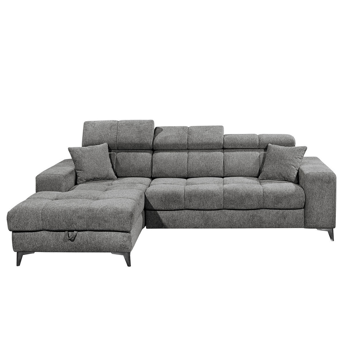 ECKSOFA mit Longchair - Kopfstütze verstellbar, Schlaffunktion, Bettkasten - Anthrazit/Schwarz, Kunststoff/Textil (268/172cm) - home24