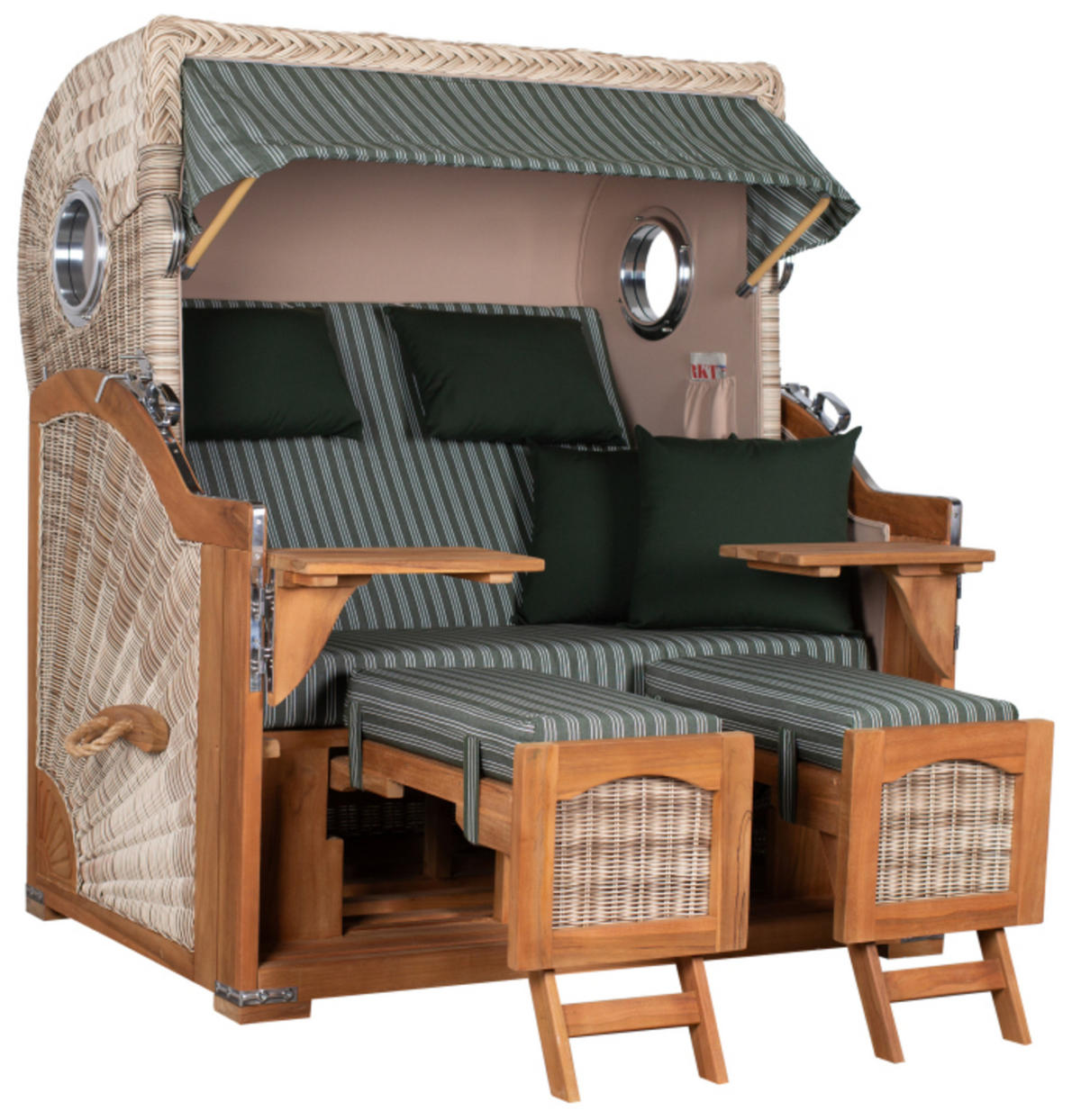 STRANDKORB XXL Düne Grande Teak PE Shell - Braun/Grün, Metall (142/170/95cm) - Mr. Deko